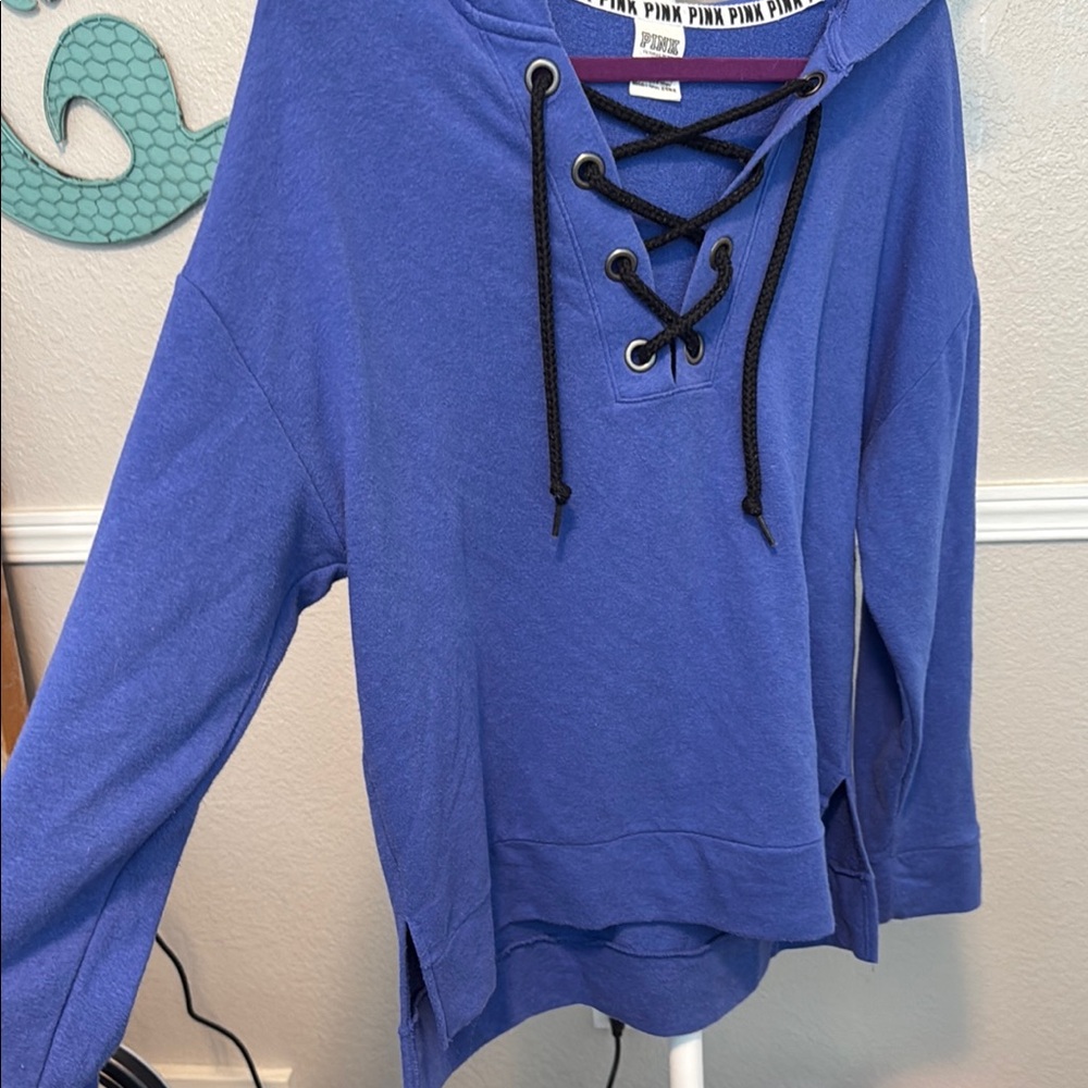 PINK Victoria's Secret Blue Relaxed Tie Front Sweatshirt